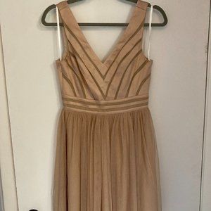 Modcloth Champagne V-neck tulle and satin dress